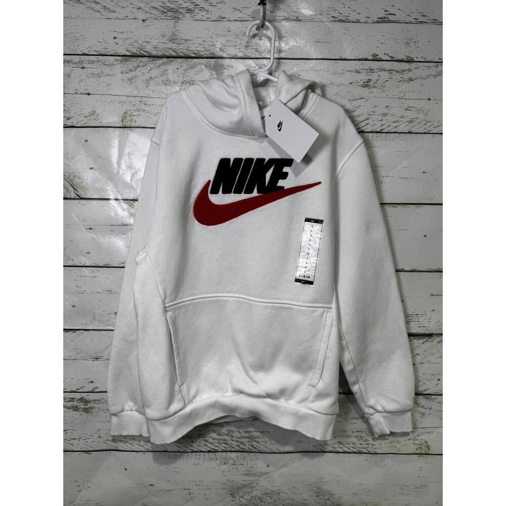 Nike Kids' Sportswear Club Hoodie White & Red Size Large NWT
